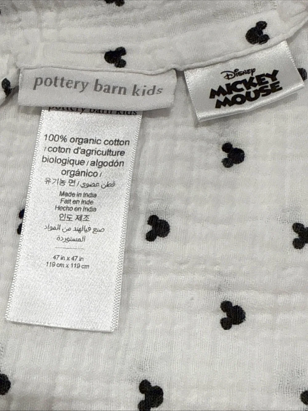Pottery Barn Kids Disney Mickey Mouse Organic Cotton Muslin Blankets 3pc HTF